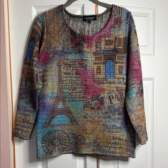 Chichkoyan France Colorful Graphic Knit Sweater Size 2 - Picture 1 of 9